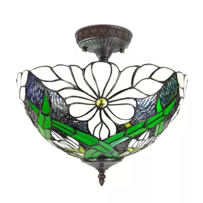 Clayre & Eef Tiffany Deckenleuchte Ø 36x35 cm Grün Weiß Kunststoff Glas Deckenlampe