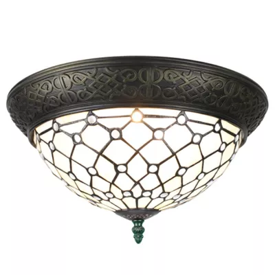 Clayre & Eef Tiffany Deckenleuchte Ø 38 cm Braun Beige Kunststoff Glas Rund Deckenlampe
