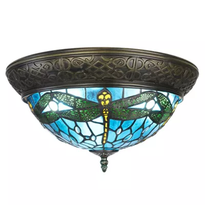 Clayre & Eef Tiffany Deckenleuchte Ø 38 cm Braun Blau Kunststoff Glas Rund Deckenlampe