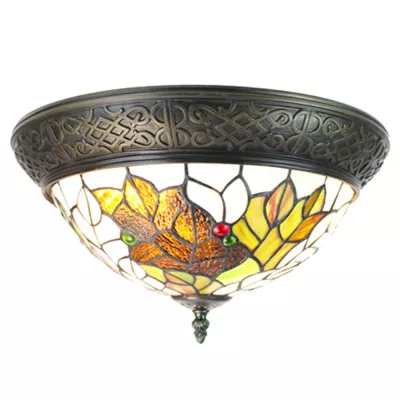 Clayre & Eef Tiffany Deckenleuchte Ø 38 cm Braun Grün Kunststoff Glas Rund Deckenlampe