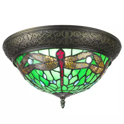 Clayre & Eef Tiffany Deckenleuchte Ø 38 cm Braun Grün Kunststoff Glas Rund Deckenlampe