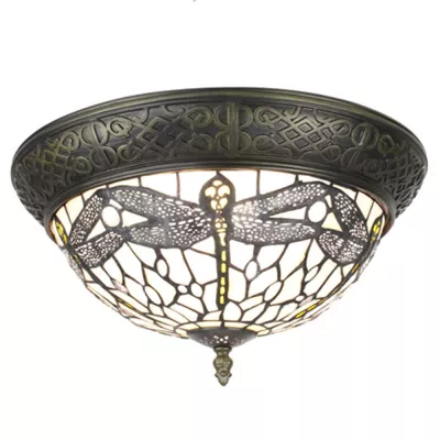Clayre & Eef Tiffany Deckenleuchte Ø 38 cm Braun Weiß Kunststoff Glas Rund Deckenlampe