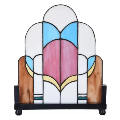 Clayre & Eef Tiffany Fensterbild 30x3x25 cm Weiß Rosa Glas Holz Glas Kunst