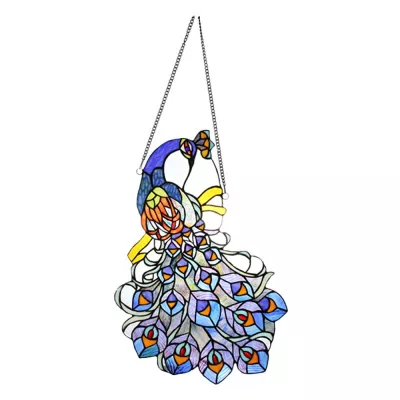 Clayre & Eef Tiffany Fensterbild Pfau 70 cm Blau Glas Glas Kunst