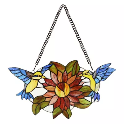 Clayre & Eef Tiffany Fensterbild Vögel 50x60 cm Braun Glas Glas Kunst Glasmalerei
