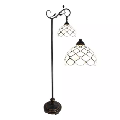 Clayre & Eef Tiffany Stehlampe 152 cm Braun Beige Kunststoff Glas Rund Stehender Lampe Glasmalerei