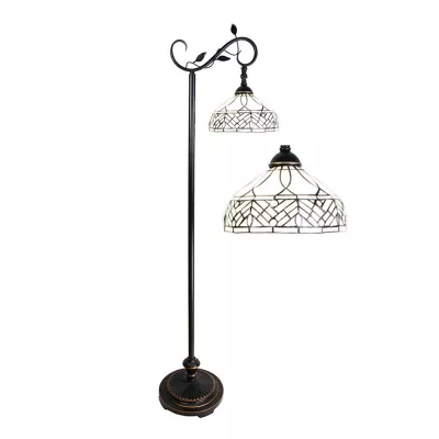 Clayre & Eef Tiffany Stehlampe 152 cm Braun Beige Kunststoff Glas Rund Stehender Lampe Glasmalerei