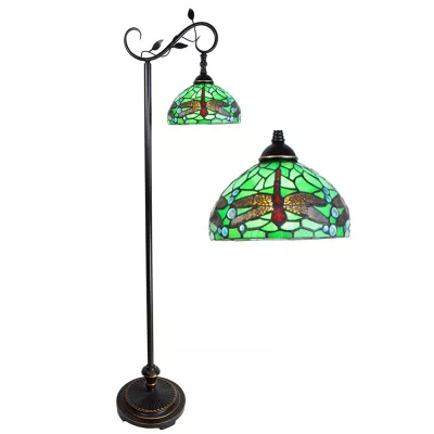 Clayre & Eef Tiffany Stehlampe 152 cm Braun Grün Kunststoff Glas Rund Stehender Lampe Glasmalerei