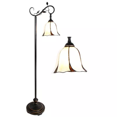 Clayre & Eef Tiffany Stehlampe 152 cm Braun Weiß Kunststoff Glas Stehender Lampe Glasmalerei