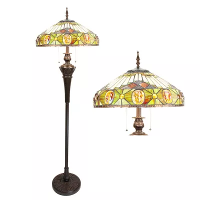 Clayre & Eef Tiffany Stehlampe 166 cm Beige Gelb Glas Kunststoff Rund Stehender Lampe Stand Lampe