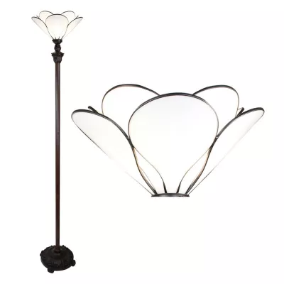 Clayre & Eef Tiffany Stehlampe Ø 31x183 cm  Weiß Glas Kunststoff Stehender Lampe Stand Lampe