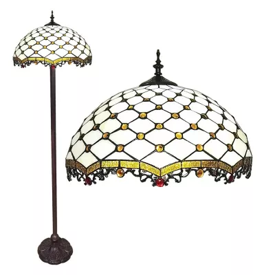 Clayre & Eef Tiffany Stehlampe Ø 45x166 cm  Beige Kunststoff Glas Stehender Lampe Stand Lampe
