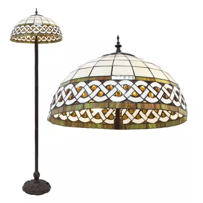 Clayre & Eef Tiffany Stehlampe Ø 46x166 cm  Weiß Kunststoff Glas Stehender Lampe Stand Lampe