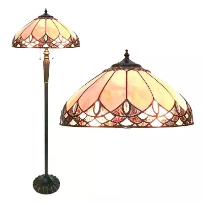 Clayre & Eef Tiffany Stehlampe Ø 50x157 cm Beige Braun Glas Kunststoff Rund Stehender Lampe Stand Lampe