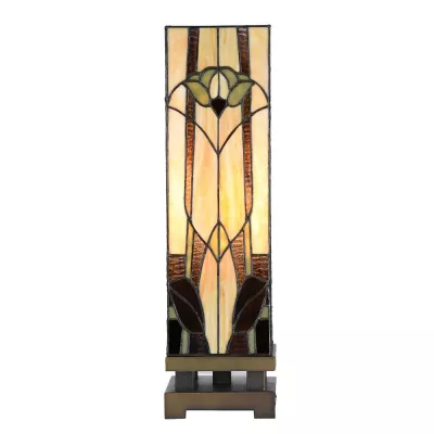 Clayre & Eef Tiffany Tischlampe 15x15x54 cm Beige Braun Glas Schreibtischlampe Tiffany