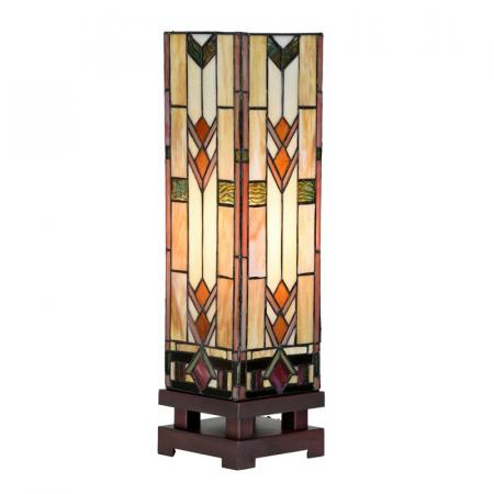 Clayre & Eef Tiffany Tischlampe 15x15x54 cm Beige Glas Schreibtischlampe Tiffany