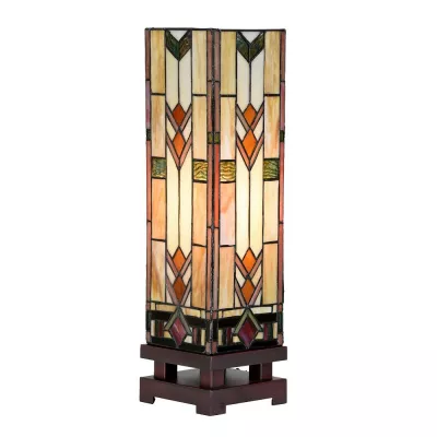 Clayre & Eef Tiffany Tischlampe 15x15x54 cm Beige Glas Schreibtischlampe Tiffany