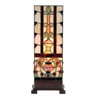 Clayre & Eef Tiffany Tischlampe 18x18x45 cm Beige Glas Schreibtischlampe Tiffany