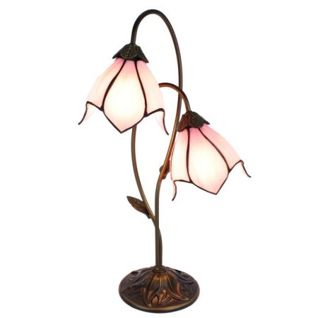 Clayre & Eef Tiffany Tischlampe 35x18x61 cm  Braun Rosa Kunststoff Glas Schreibtischlampe Tiffany