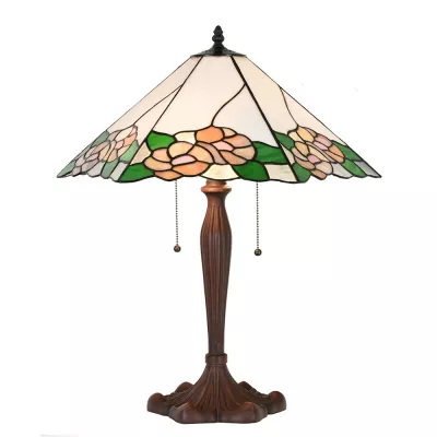 Clayre & Eef Tiffany Tischlampe 44x61x64 cm Weiß Grün Glas Kunststoff Blumen Rund Schreibtischlampe Tiffany Tiffany Lampe
