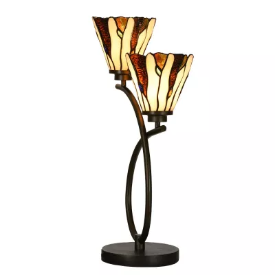 Clayre & Eef Tiffany Tischlampe 46x28x63 cm Beige Glas Schreibtischlampe Tiffany