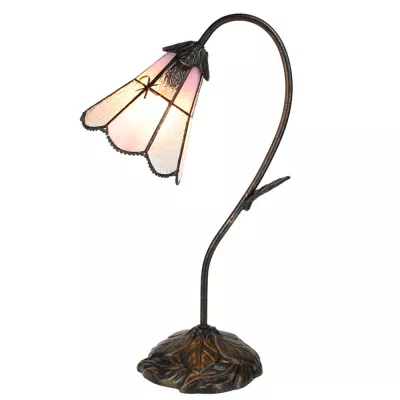 Clayre & Eef Tiffany Tischlampe 48 cm Braun Rosa Kunststoff Glas Schreibtischlampe Tiffany