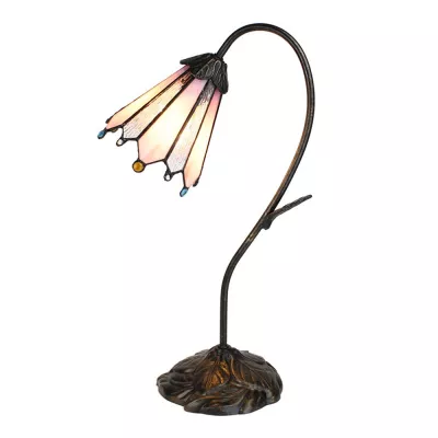 Clayre & Eef Tiffany Tischlampe 48 cm Braun Rosa Kunststoff Glas Schreibtischlampe Tiffany