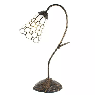 Clayre & Eef Tiffany Tischlampe 48 cm Braun Weiß Kunststoff Glas Schreibtischlampe Tiffany