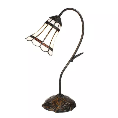 Clayre & Eef Tiffany Tischlampe 48 cm Braun Weiß Kunststoff Glas Schreibtischlampe Tiffany