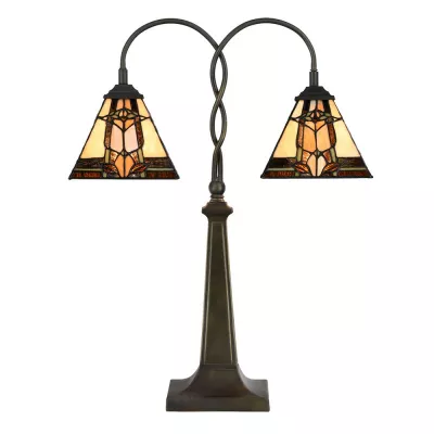 Clayre & Eef Tiffany Tischlampe 48x66 cm Beige Braun Glas Schreibtischlampe Tiffany