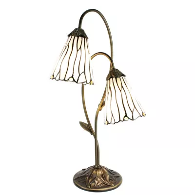 Clayre & Eef Tiffany Tischlampe 61 cm Braun Beige Kunststoff Glas Schreibtischlampe Tiffany