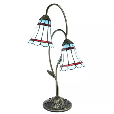 Clayre & Eef Tiffany Tischlampe 61 cm Braun Blau Kunststoff Glas Schreibtischlampe Tiffany
