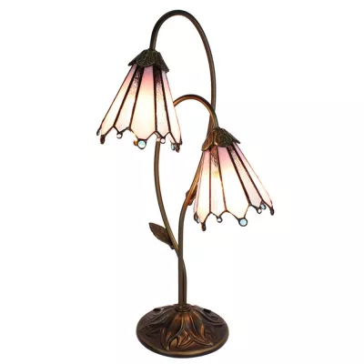 Clayre & Eef Tiffany Tischlampe 61 cm Braun Rosa Kunststoff Glas Schreibtischlampe Tiffany