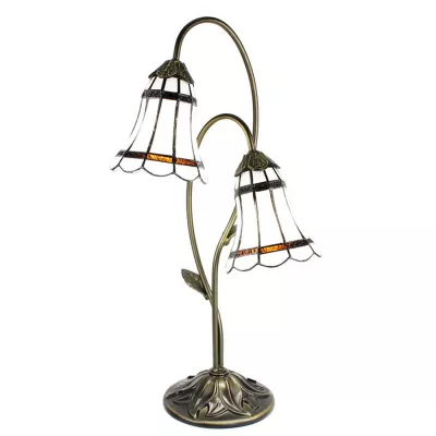 Clayre & Eef Tiffany Tischlampe 61 cm Braun Weiß Kunststoff Glas Schreibtischlampe Tiffany