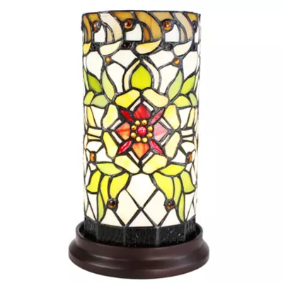 Clayre & Eef Tiffany Tischlampe Ø 15x26 cm  Grün Beige Glas Kunststoff Blumen Rund Schreibtischlampe Tiffany Tiffany Lampe