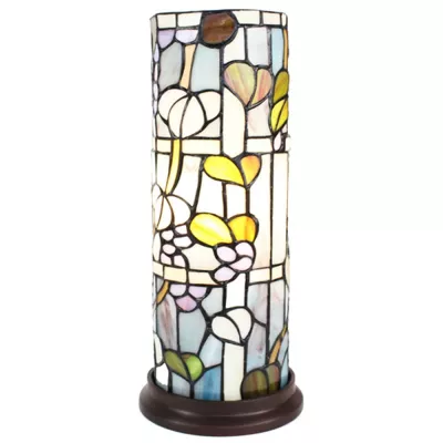 Clayre & Eef Tiffany Tischlampe Ø 15x36 cm  Blau Rot Glas Kunststoff Rund Schreibtischlampe Tiffany Tiffany Lampe