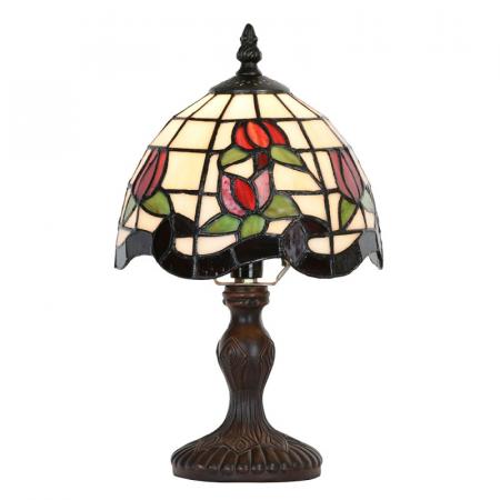 Clayre & Eef Tiffany Tischlampe Ø 18x30 cm Beige Rot Glas Kunststoff Blumen Schreibtischlampe Tiffany