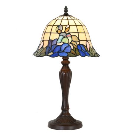 Clayre & Eef Tiffany Tischlampe Ø 29x53 cm  Blau Beige Glas Kunststoff Blumen Rund Schreibtischlampe Tiffany