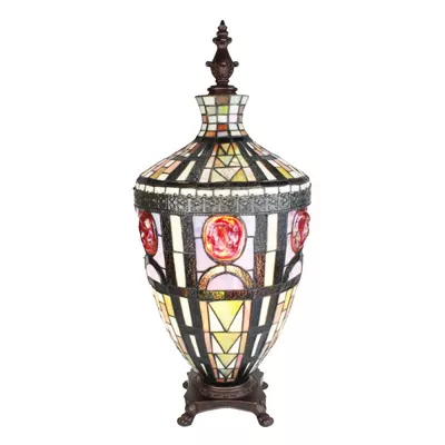 Clayre & Eef Tiffany Tischlampe Ø 30x75 cm  Grün Beige Glas Kunststoff Schreibtischlampe Tiffany