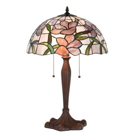 Clayre & Eef Tiffany Tischlampe Ø 40x60 cm  Rosa Glas Kunststoff Blumen Rund Schreibtischlampe Tiffany