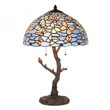 Clayre & Eef Tiffany Tischlampe Ø 40x60 cm Blau Glas Schmetterlinge Schreibtischlampe Tiffany