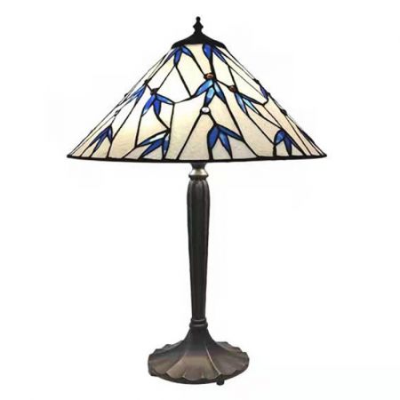 Clayre & Eef Tiffany Tischlampe Ø 42x63 cm  Blau Weiß Glas Zink Schreibtischlampe Tiffany