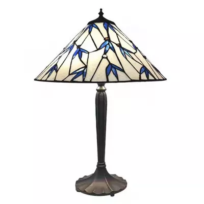 Clayre & Eef Tiffany Tischlampe Ø 42x63 cm  Blau Weiß Glas Zink Schreibtischlampe Tiffany