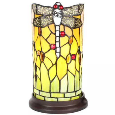 Clayre & Eef Tiffany Tischlampe "Dragonfly White", grün oranges Glas Rund