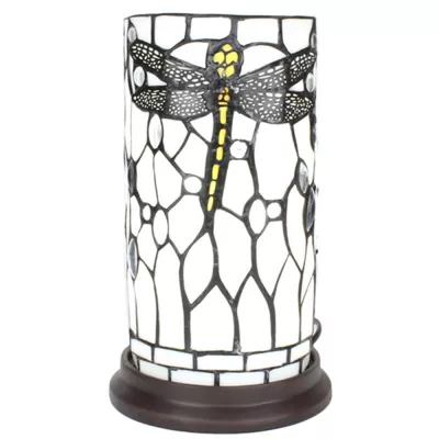 Clayre & Eef Tiffany Tischlampe "Dragonfly Yellow" weiß graues Glas