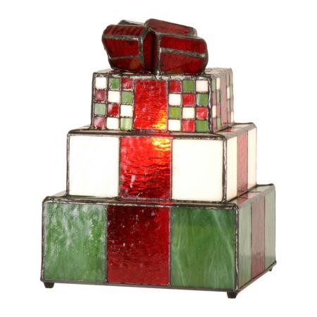 Clayre & Eef Tiffany Tischlampe Geschenk  20x18x26 cm Grün Weiß Glas Weihnachten Schreibtischlampe Tiffany