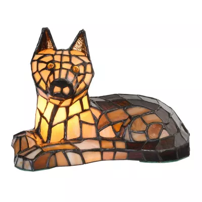 Clayre & Eef Tiffany Tischlampe Hund 25x13x17 cm Braun Glas Tiffany Lampe Nachttischlampe