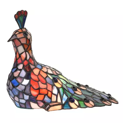 Clayre & Eef Tiffany Tischlampe Pfau 30x16x30 cm Blau Grün Glas Tiffany Lampe Nachttischlampe