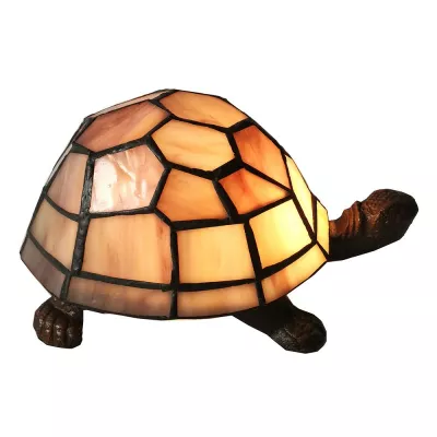 Clayre & Eef Tiffany Tischlampe Schildkröte 23x14x8 cm  Beige Glas Tiffany Lampe