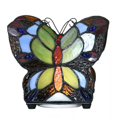 Clayre & Eef Tiffany Tischlampe Schmetterling 15x8x13 cm LED Blau Glas Tiffany Lampen